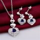 Blue zircon heart pendant necklace and earrings set