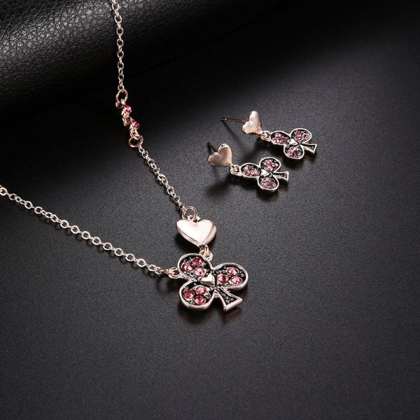 Personality Plum Blossom Zircon Necklace Earrings Jewelry Two Piece Se